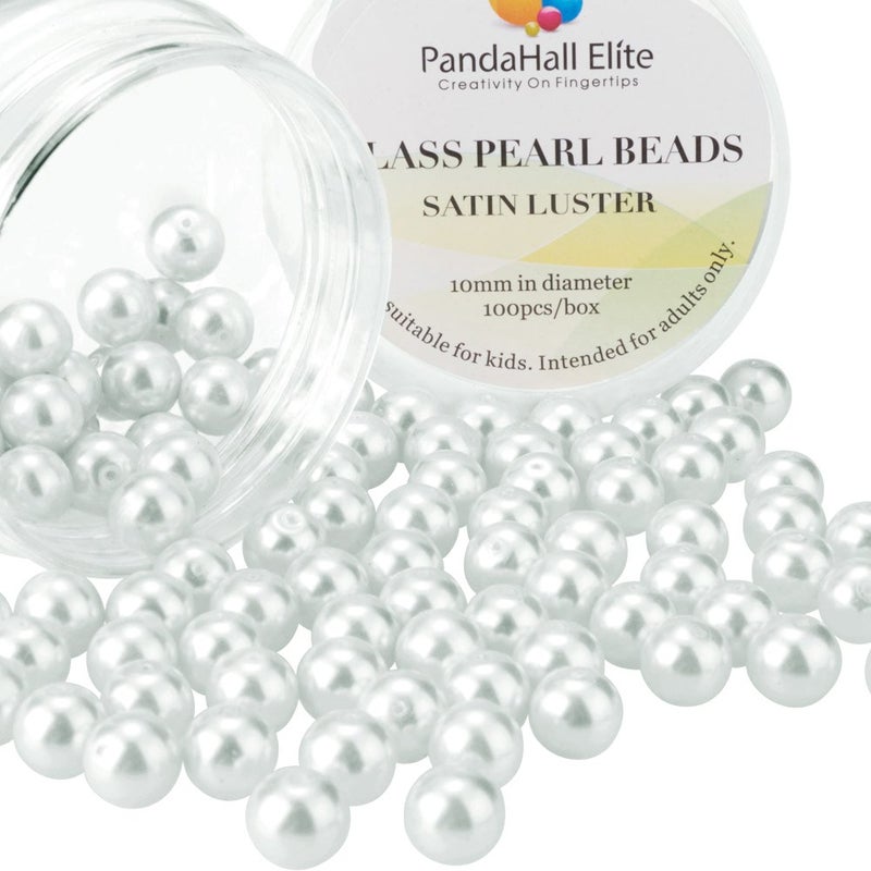 PH PandaHall About 100 Pcs 10mm Tiny Satin Luster Glass Pearl Bead Round Loose Spacer Beads for Jewelry Making White - Image 1